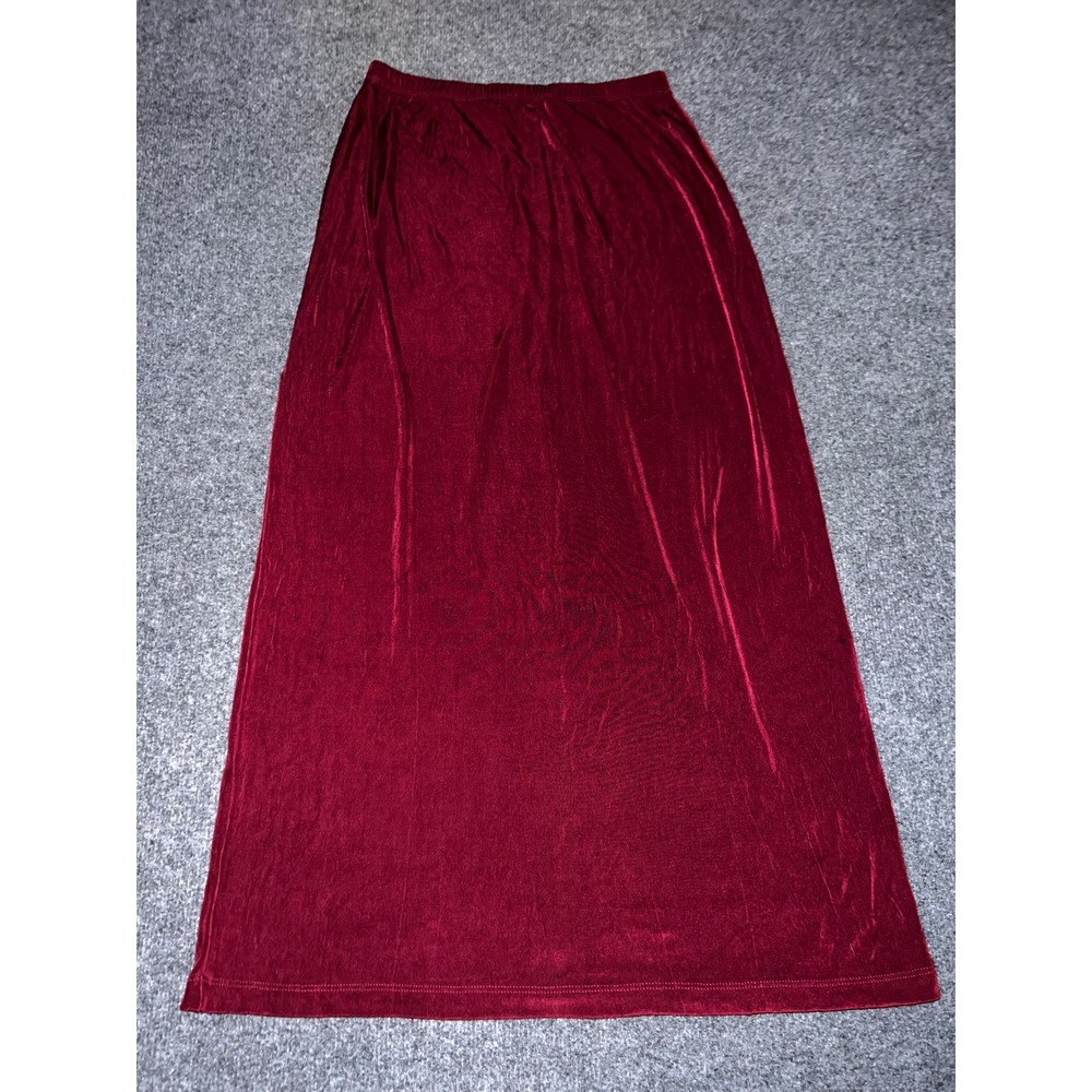 Citiknits Womens Medium Burgundy Red Velvet Maxi Skirt Acetate Spandex USA